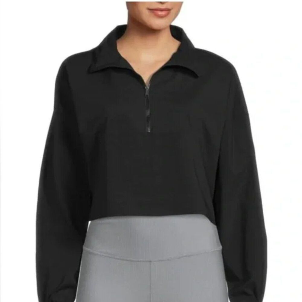 WeWoreWhat​ Cropped 1/4 Zip Pullover Black Sporty Gorpcore Nylon Active Medium